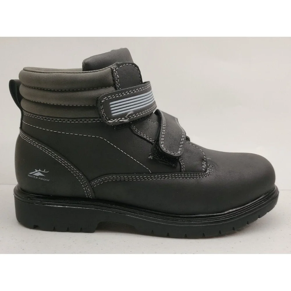 Deer Stags Boy's Marker Black/Gray Hook & Loop Work Boots Size 4.5M EXC COND